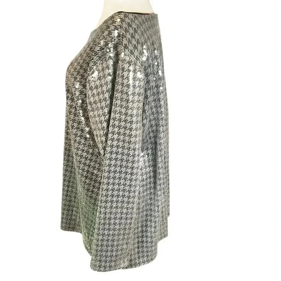 Chicos NWT Houndstooth Sequin Tunic Size 3 US Size XL Silver and Black - Picture 6 of 15